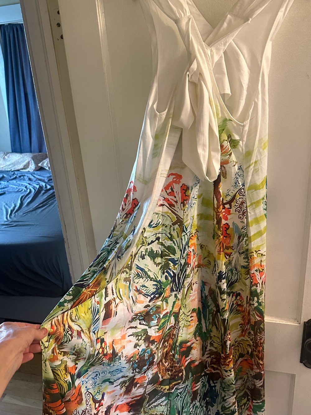 Cross-Neck Tropical Watercolor Print Maxi Dress - Picture 10 of 10